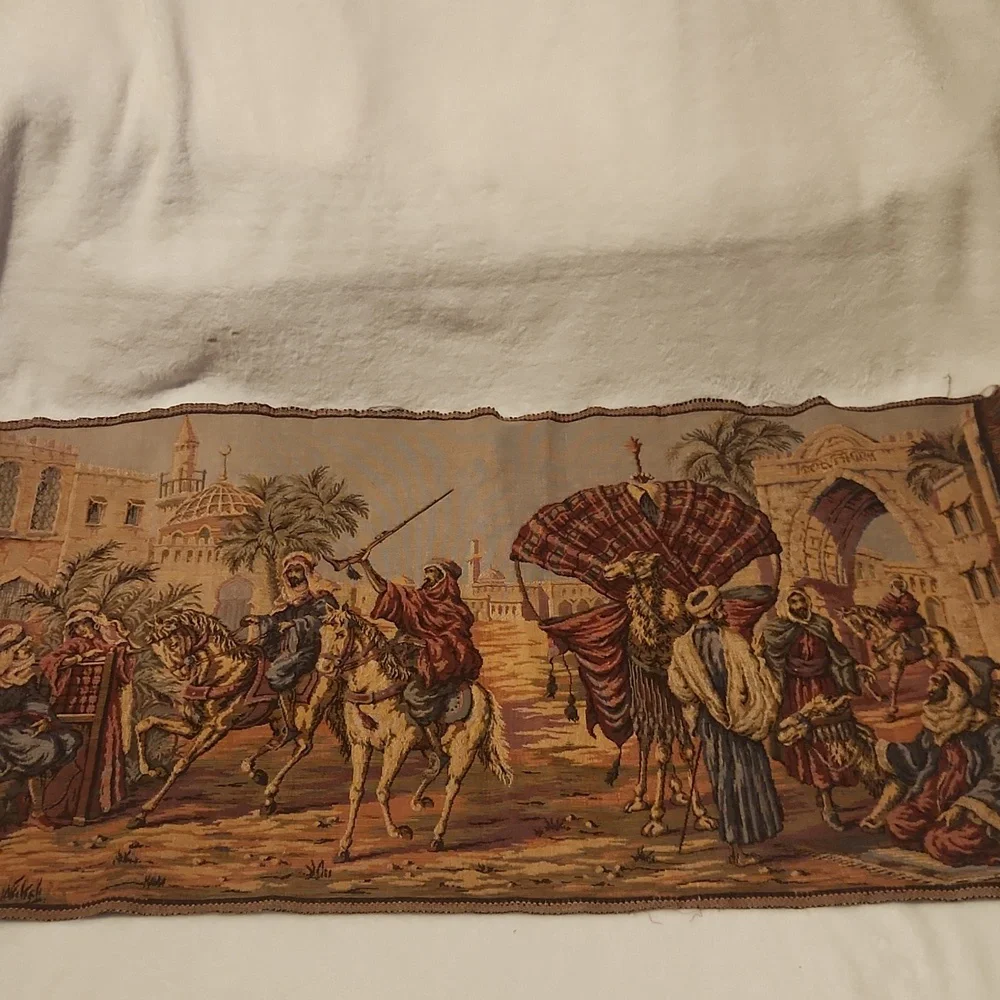 Vintage Arabian, Middle Eastern, Hanging Wall, Tapestry Scene Made In ITALY